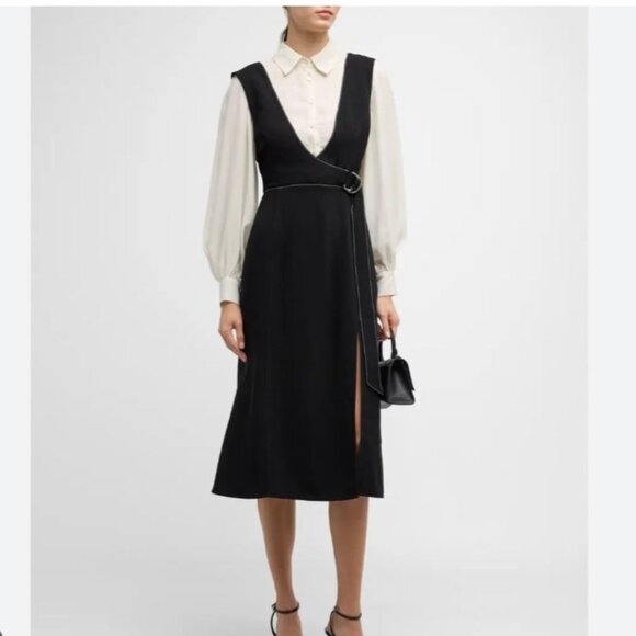 Cinq À Sept Black & White Long Sleeve Dress With Wrap Detail Size 8 - Picture 1 of 12